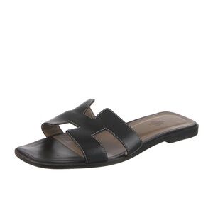 Authentic Hermes Oran Sandals - Black Leather